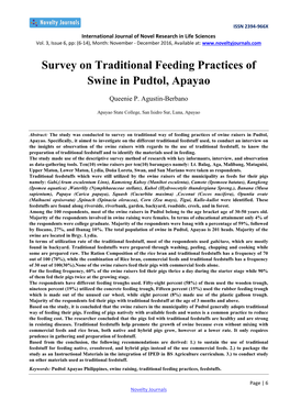 Survey on Traditional Feeding Practices of Swine in Pudtol, Apayao