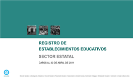 REGISTRO DE ESTABLECIMIENTOS EDUCATIVOS SECTOR Estatal DATOS AL 30 DE ABRIL DE 2011