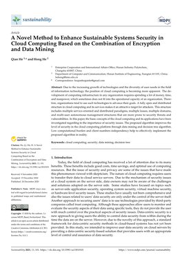 A Novel Method to Enhance Sustainable Systems Security in Cloud Computing Based on the Combination of Encryption and Data Mining