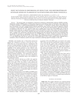 Point Mutations in Dihydrofolate Reductase and Dihydropteroate Synthase Genes of Plasmodium Falciparum Isolates from Venezuela