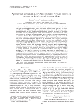 Agricultural Conservation Practices Increase Wetland Ecosystem Services in the Glaciated Interior Plains