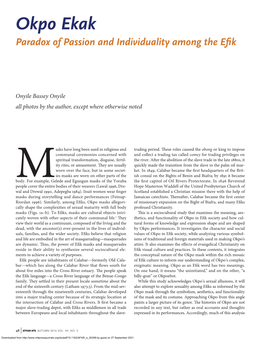 Okpo Ekak Paradox of Passion and Individuality Among the Eﬁ K