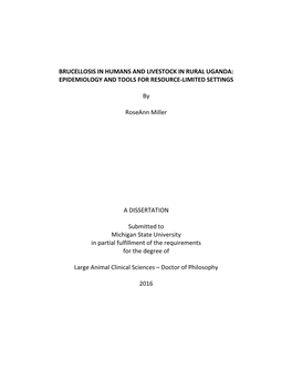 Brucellosis in Humans and Livestock in Rural Uganda: Epidemiology and Tools for Resource-Limited Settings