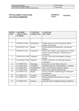 Pwyllgor Cynllunio 26/09/2011 Planning Committee Date