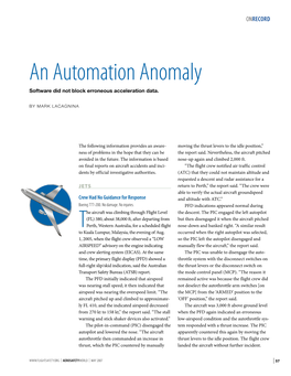An Automation Anomaly Software Did Not Block Erroneous Acceleration Data