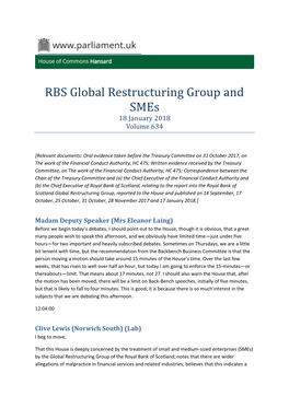 RBS Global Restructuring Group and Smes 18 January 2018 Volume 634