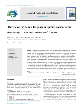 The Use of the MÄ•Ori Language in Species Nomenclature