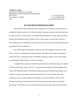 1 Timothy D. Taylor University of California, Los Angeles