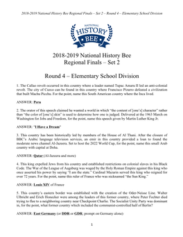 2018-2019 National History Bee Regional Finals – Set 2 Round 4