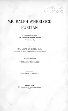 Mr. Ralph Wheelock, Puritan