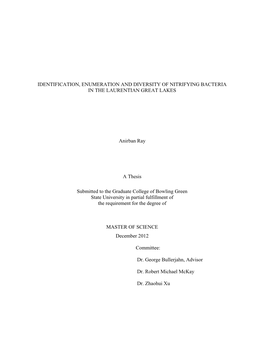 Indentification, Enumeration and Diversity of Nitrifying Bacteria in the Laurentian Great Lakes