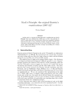 Mach's Principle: the Original Einstein's Considerations (1907-12)∗