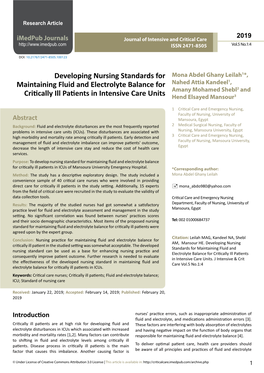 Developing Nursing Standards for Maintaining Fluid and Electrolyte