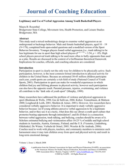 Legitimacy and Use of Verbal Aggression Among Youth Basketball Players