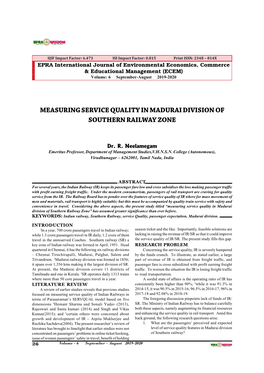 Measuring Service Quality in Madurai Division of Southern Railway Zone