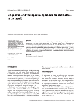 Diagnostic and Therapeutic Approach for Cholestasis in the Adult