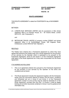 Framework Agreement No: Qc0009 Route