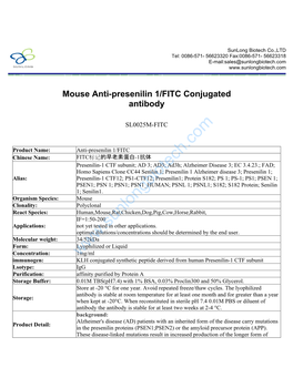 Mouse Anti-Presenilin 1/FITC Conjugated Antibody