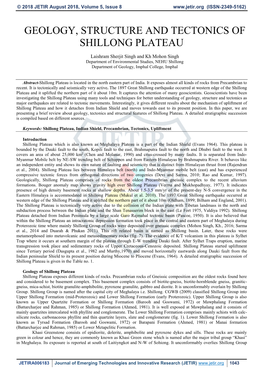 Geology, Structure and Tectonics of Shillong Plateau