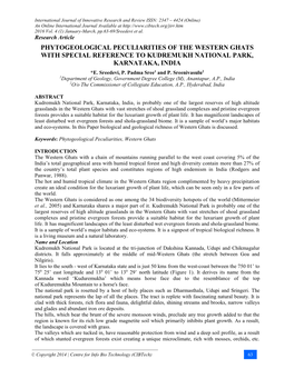 Phytogeological Peculiarities of the Western Ghats with Special Reference to Kudremukh National Park, Karnataka, India *E