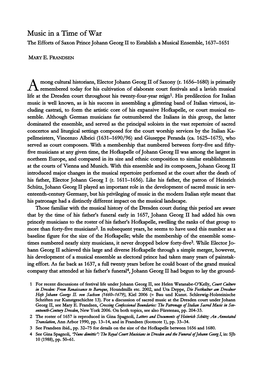 Music in a Time of War the Efforts of Saxon Prince Johann Georg II to Establish a Musical Ensemble, 1637–1651