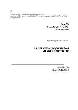 Klm/ Martinair Regulation (Ec)