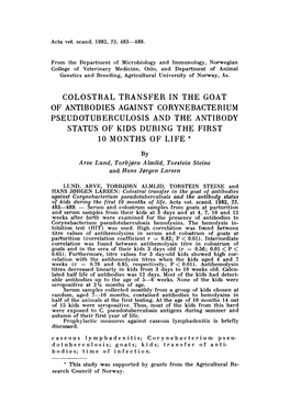 Colostral Transfer in the Goat of Antibodies Against Corynebacterium Pseudotuberculosis and the Antibody Status of Kids During the First 10 Months of Life *