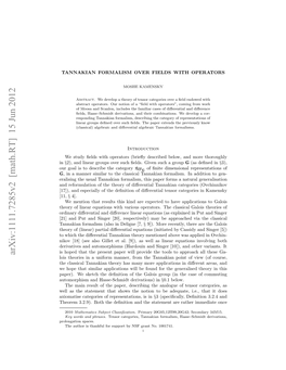 TANNAKIAN FORMALISM OVER FIELDS with OPERATORS 3 Construction Is Available When M Is Now a Formal Set, and S Is a (Nice) Scheme