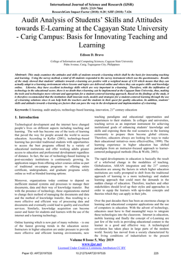 Audit Analysis of Students' Skills and Attitudes Towards E-Learning at the Cagayan State University