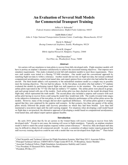 An Evaluation of Several Stall Models for Commercial Transport Training