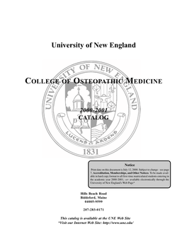 University of New England College of Osteopathic Medicine 2000-2001 Catalog