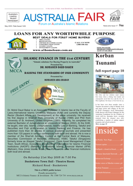 AUSTRALIA FAIR Forum on Australia’S Islamic Relations May 2005 / Rabi Awwal 1426 News-Zine Issue 17 Free