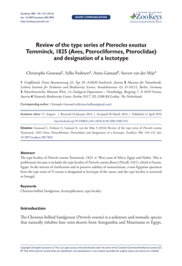 ﻿Review of the Type Series of Pterocles Exustus Temminck, 1825 (Aves