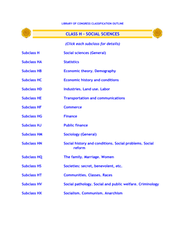 Library of Congress Classification Outline: Class H