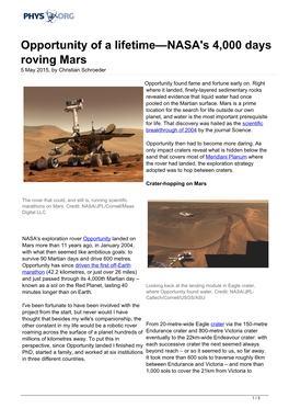 Opportunity of a Lifetime—NASA's 4,000 Days Roving Mars 5 May 2015, by Christian Schroeder