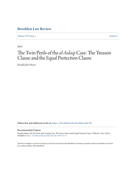 The Twin Perils of the Al-Aulaqi Case: the Treason Clause and the Equal Protection Clause, 79 Brook