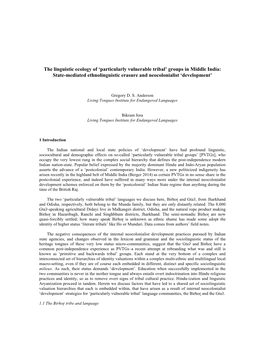 Particularly Vulnerable Tribal’ Groups in Middle India: State-Mediated Ethnolinguistic Erasure and Neocolonialist ‘Development’