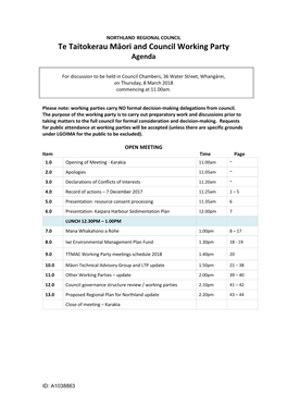 Te Taitokerau Māori and Council Working Party Agenda