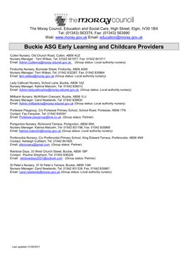 Buckie ASG Early Learning and Childcare Providers