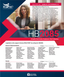 Rent Collection Legislators Who Support Arizona REALTORS® by Voting for HB2085