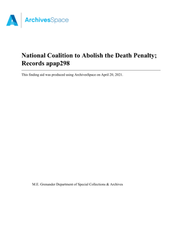 National Coalition to Abolish the Death Penalty; Records Apap298