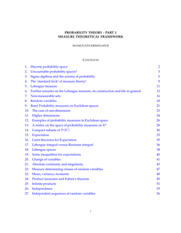 Probability Theory - Part 1 Measure Theoretical Framework