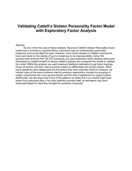 Validating Cattell's Sixteen Personality Factor Model with Exploratory Factor Analysis