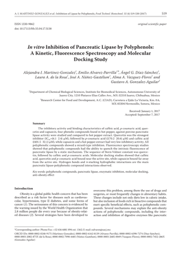 In Vitro Inhibition of Pancreatic Lipase by Polyphenols: a Kinetic, Fluorescence Spectroscopy and Molecular Docking Study