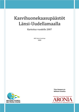 Kasvihuonekaasupäästöt Länsi‐Uudellamaalla Kartoitus Vuodelle 2007