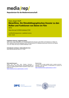 Bären Im Film. Hamburg: Universität Hamburg, Institut Für Germanistik 2012 (Medienwissenschaft: Berichte Und Papiere 137)