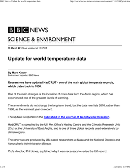 BBC News - Update for World Temperature Data