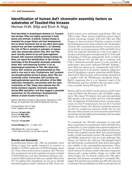 Identification of Human Asf1 Chromatin Assembly Factors As Substrates of Tousled-Like Kinases Herman H.W