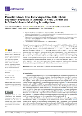 Phenolic Extracts from Extra Virgin Olive Oils Inhibit Dipeptidyl Peptidase IV Activity: in Vitro, Cellular, and in Silico Molecular Modeling Investigations