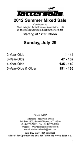 2012 Summer Mixed Sale Sunday, July 29